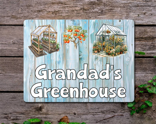 Allotment Metal Sign Gift - Grandad's Greenhouse - Cute Fun Novelty Family Garden Aluminium Present