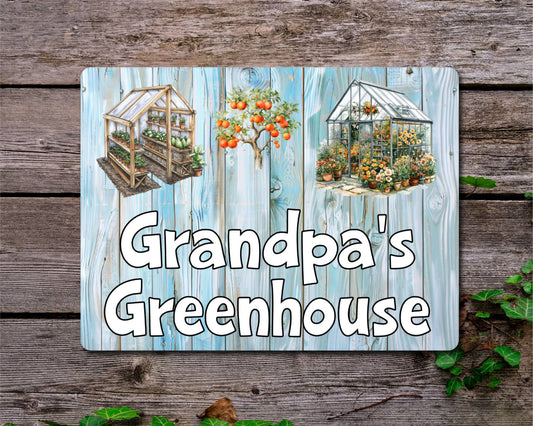Allotment Metal Sign Gift - Grandpa's Greenhouse - Cute Fun Novelty Family Garden Aluminium Present