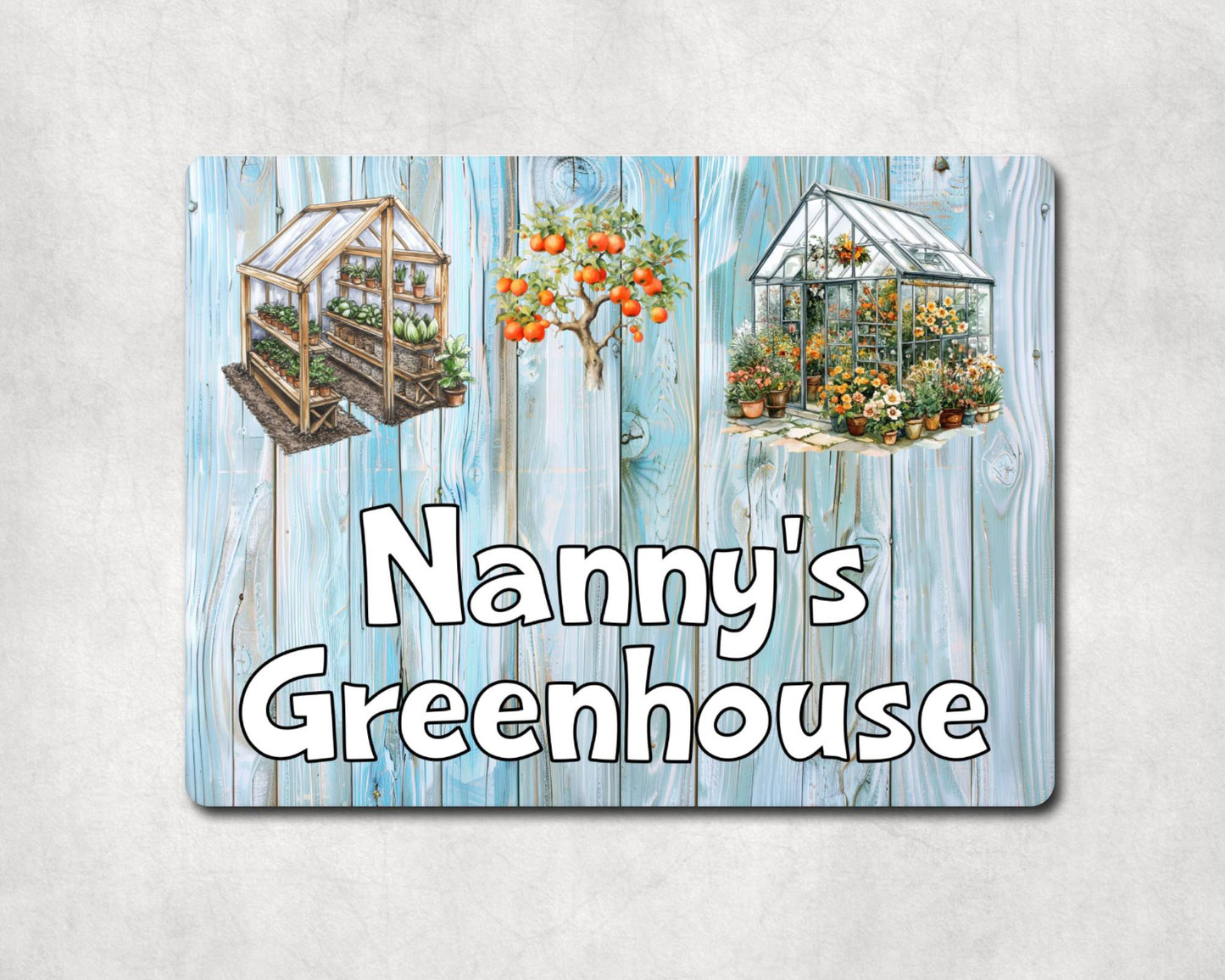 Allotment Metal Sign Gift - Nanny's Greenhouse - Cute Fun Novelty Family Garden Aluminium Present