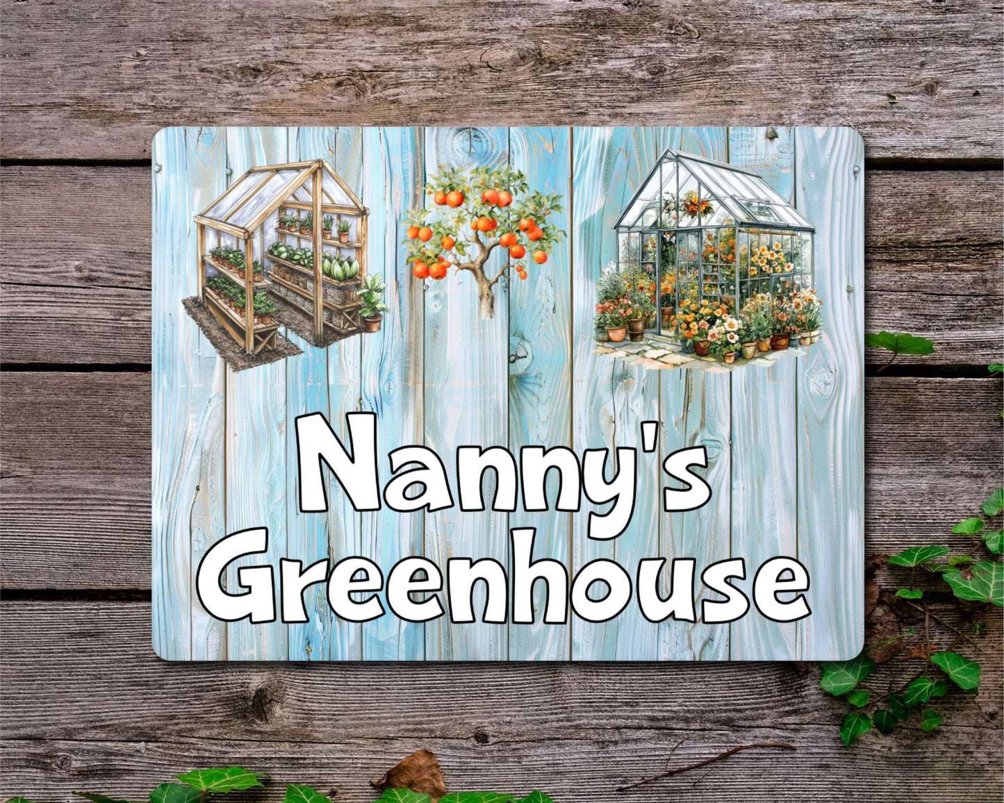 Allotment Metal Sign Gift - Nanny's Greenhouse - Cute Fun Novelty Family Garden Aluminium Present