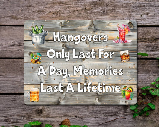 Alcohol Metal Sign Gift - Hangovers Only Last For A Day - Cute Fun Novelty Drink Family Aluminium Present