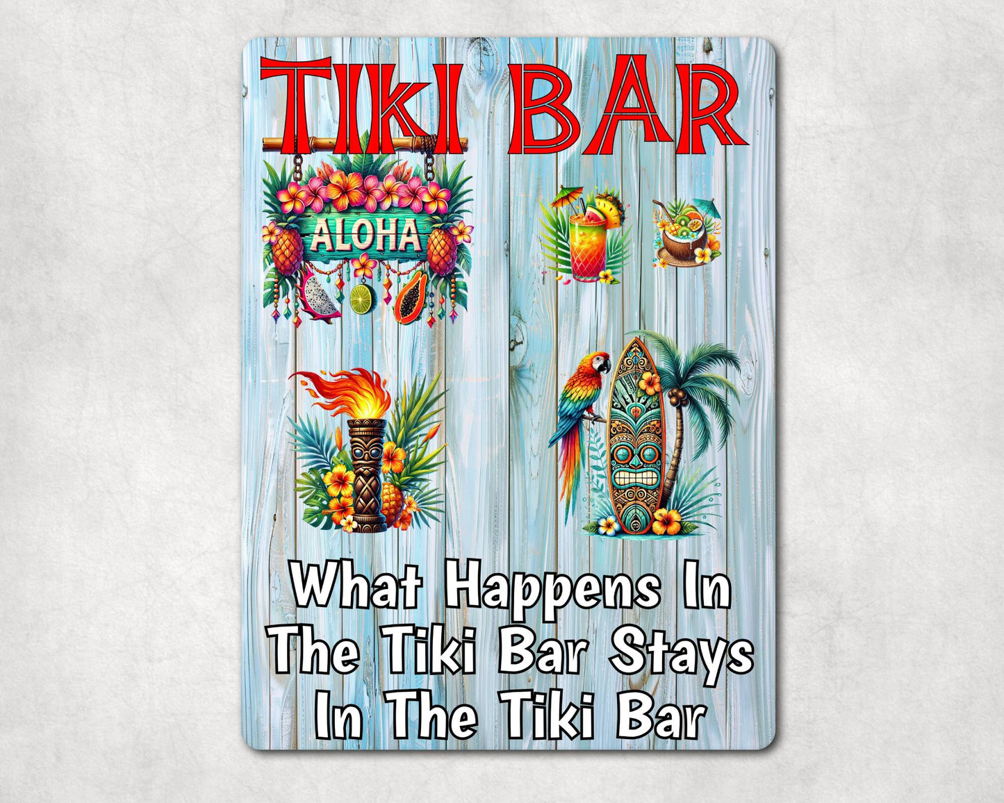 Alcohol Metal Sign Gift - What Happens In The Tiki Bar Stays In The Tiki Bar - Cute Fun Novelty Family Drink Aluminium Present