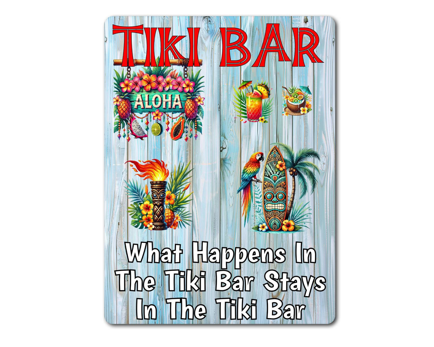 Alcohol Metal Sign Gift - What Happens In The Tiki Bar Stays In The Tiki Bar - Cute Fun Novelty Family Drink Aluminium Present