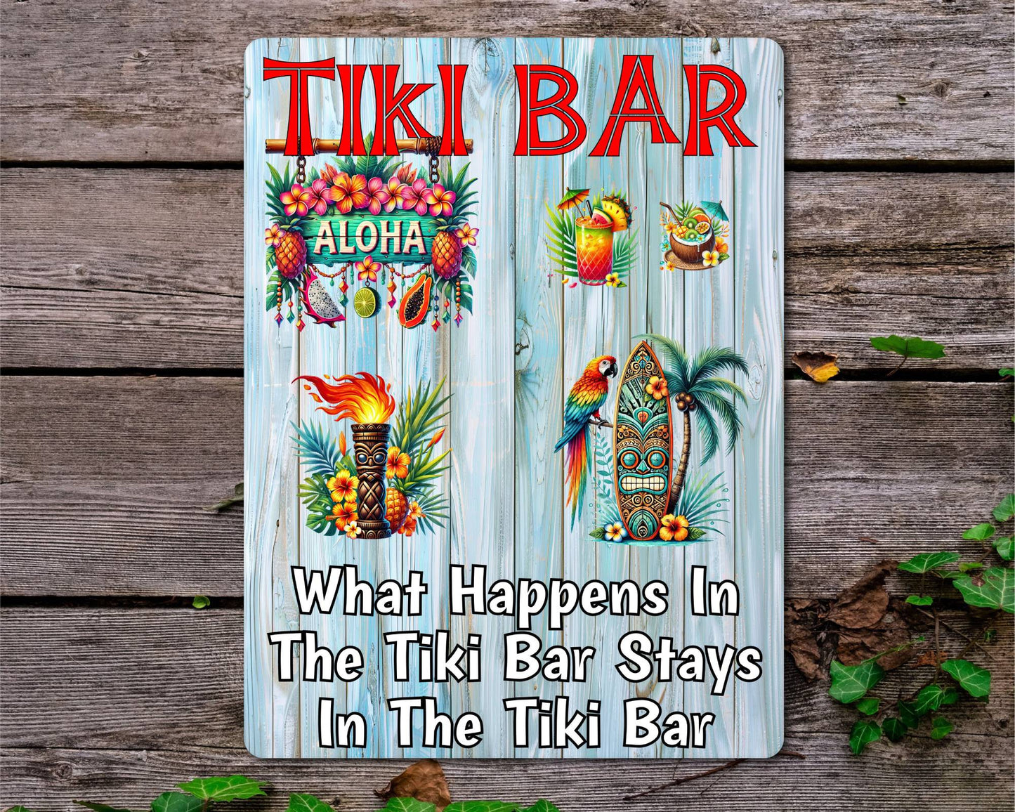 Alcohol Metal Sign Gift - What Happens In The Tiki Bar Stays In The Tiki Bar - Cute Fun Novelty Family Drink Aluminium Present