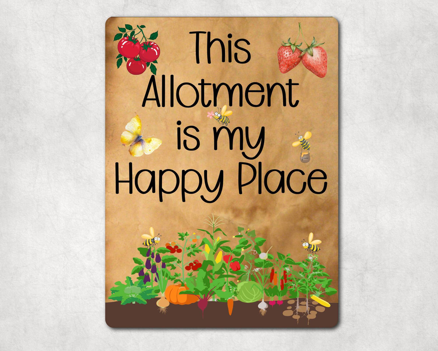 Gardening Metal Sign Gift - This Allotment Is My Happy Place - Cute Fun Novelty Family Aluminium Present