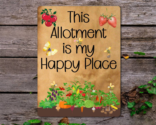 Gardening Metal Sign Gift - This Allotment Is My Happy Place - Cute Fun Novelty Family Aluminium Present