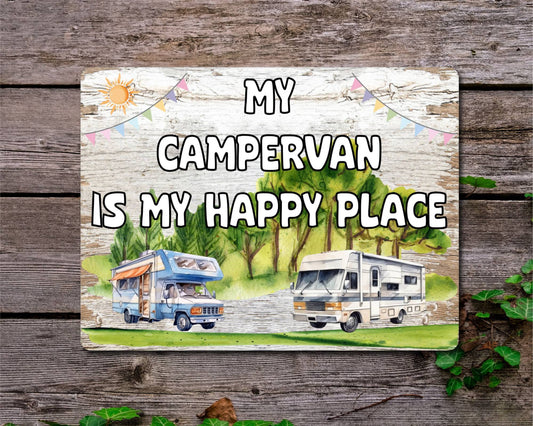 Campervan Metal Sign Gift - My Campervan Is My Happy Place - Cute Fun Novelty Family Aluminium Present