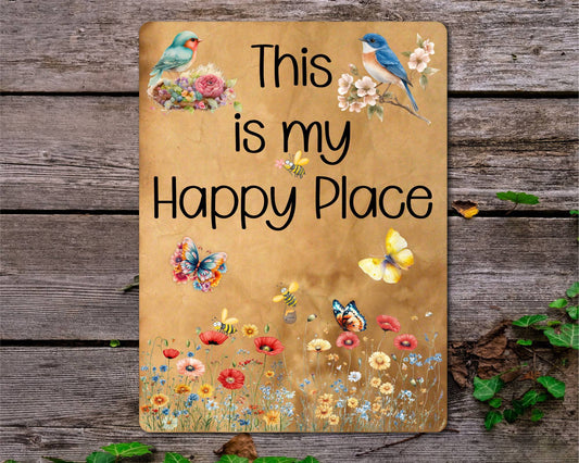 Gardening Metal Sign Gift - This Is My Happy Place - Cute Fun Novelty Family Aluminium Present