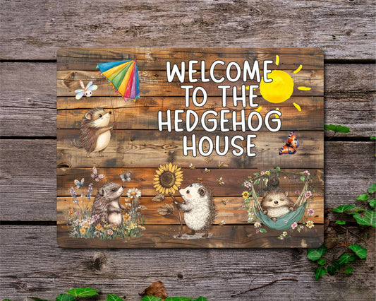 Hedgehogs Metal Sign Gift - Welcome To The Hedgehog House - Cute Fun Novelty Family Animal Aluminium Present
