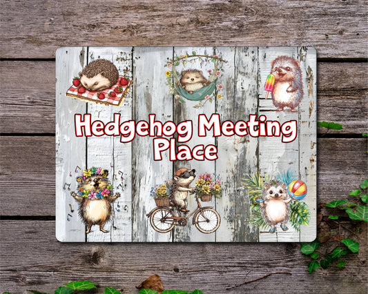 Hedgehogs Metal Sign Gift - Hedgehog Meeting Place - Cute Fun Novelty Family Animal Aluminium Present