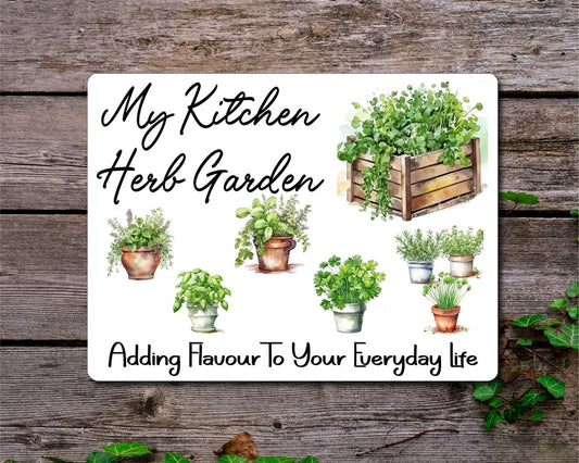 Gardening Metal Sign Gift - My Kitchen Herb Garden - Adding Flavour - Cute Fun Novelty Family Aluminium Present