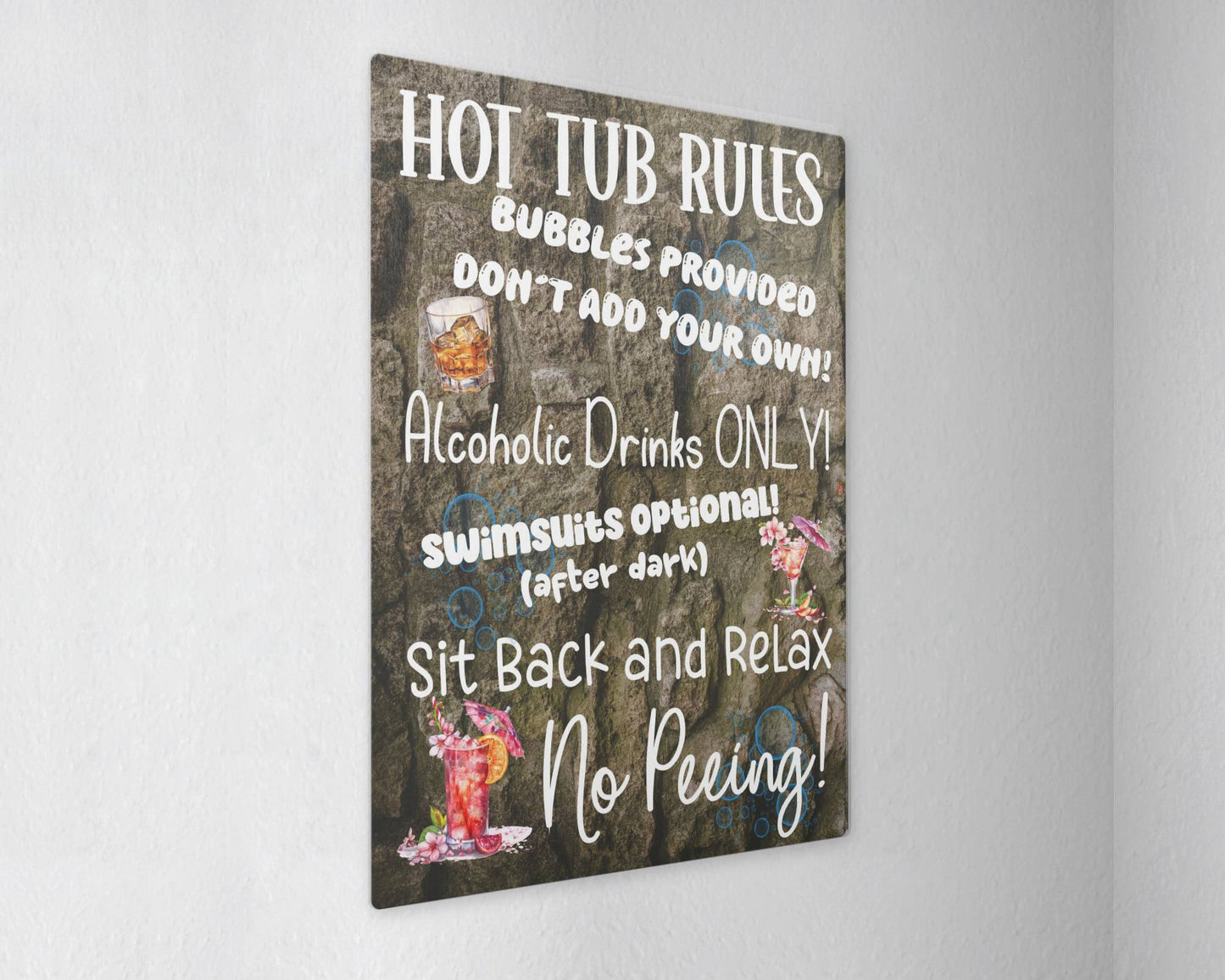 Garden Metal Sign Gift - Hot Tub Rules - Cute Fun Novelty Family Aluminium Present