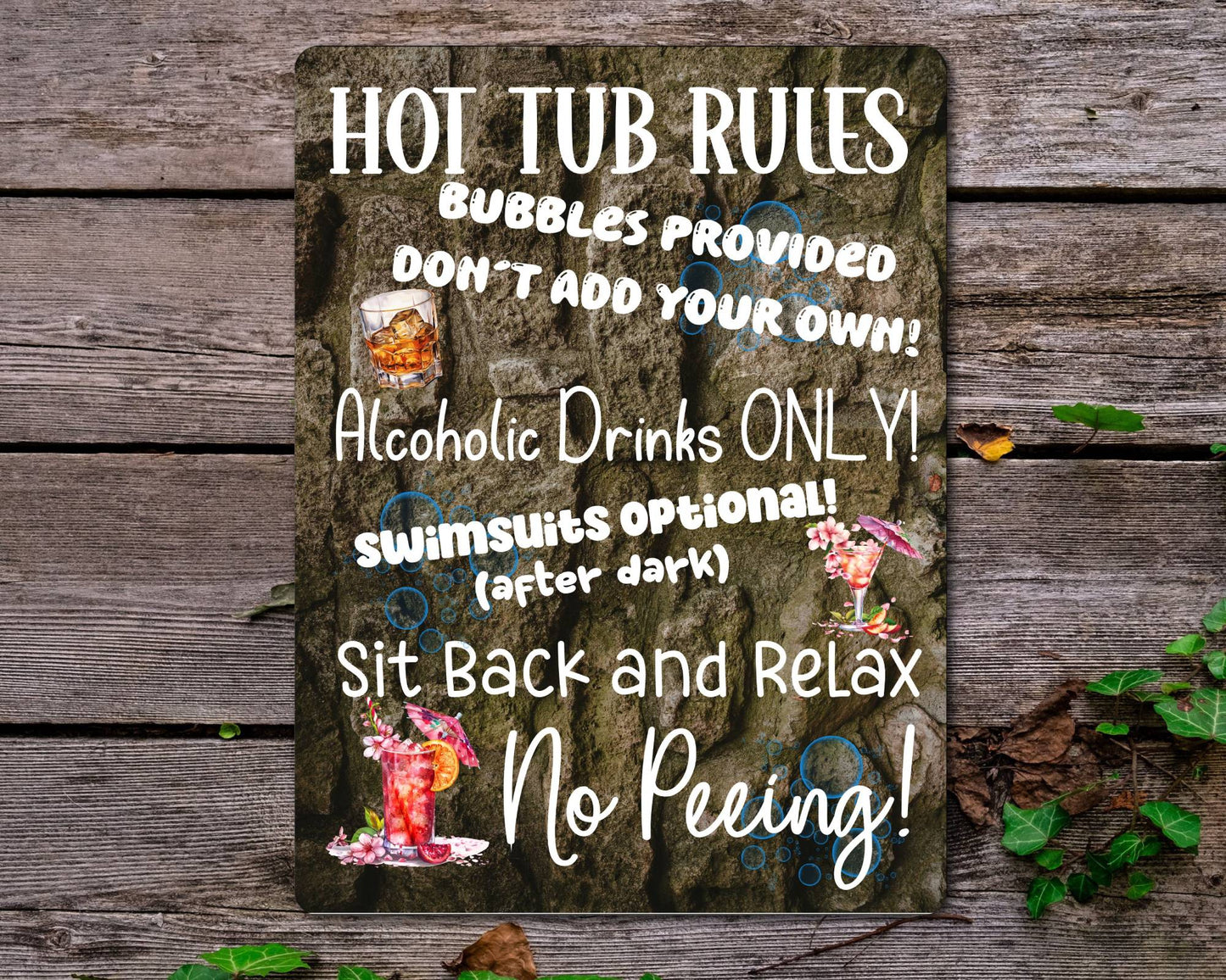 Garden Metal Sign Gift - Hot Tub Rules - Cute Fun Novelty Family Aluminium Present