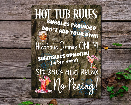 Garden Metal Sign Gift - Hot Tub Rules - Cute Fun Novelty Family Aluminium Present