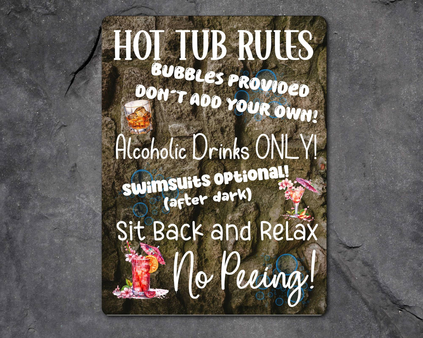 Garden Metal Sign Gift - Hot Tub Rules - Cute Fun Novelty Family Aluminium Present