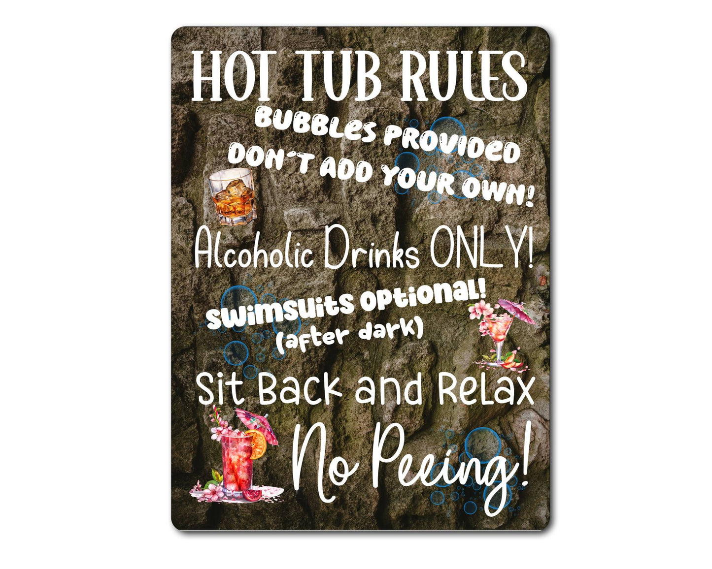 Garden Metal Sign Gift - Hot Tub Rules - Cute Fun Novelty Family Aluminium Present