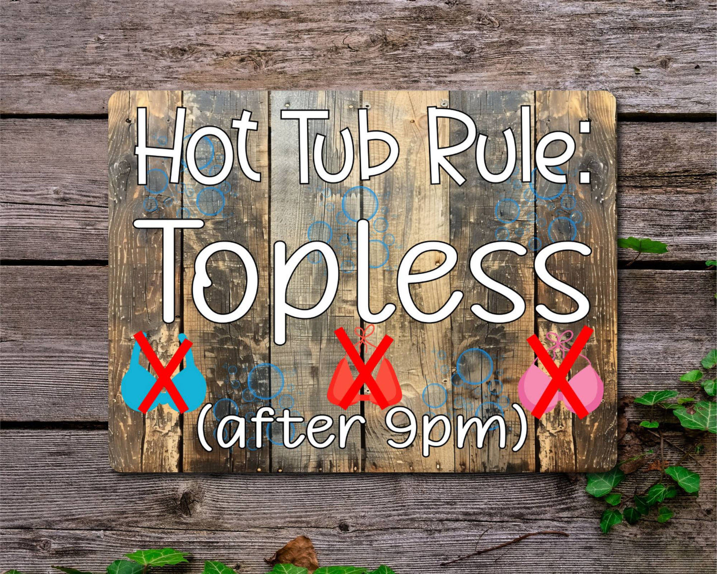 Pool Metal Sign Gift - Hot Tub Rule - Topless After 9pm - Cute Fun Novelty Family Spa Aluminium Present