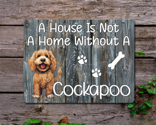Dog Metal Sign Gift - A House Is Not A Home Without A Cockapoo - Cute Fun Novelty Family Pet Aluminium Present