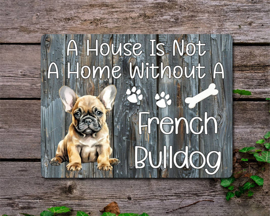 Dog Metal Sign Gift - A House Is Not A Home Without A French Bulldog - Cute Fun Novelty Family Pet Aluminium Present