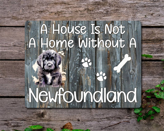 Dog Metal Sign Gift - A House Is Not A Home Without A Newfoundland - Cute Fun Novelty Family Pet Aluminium Present