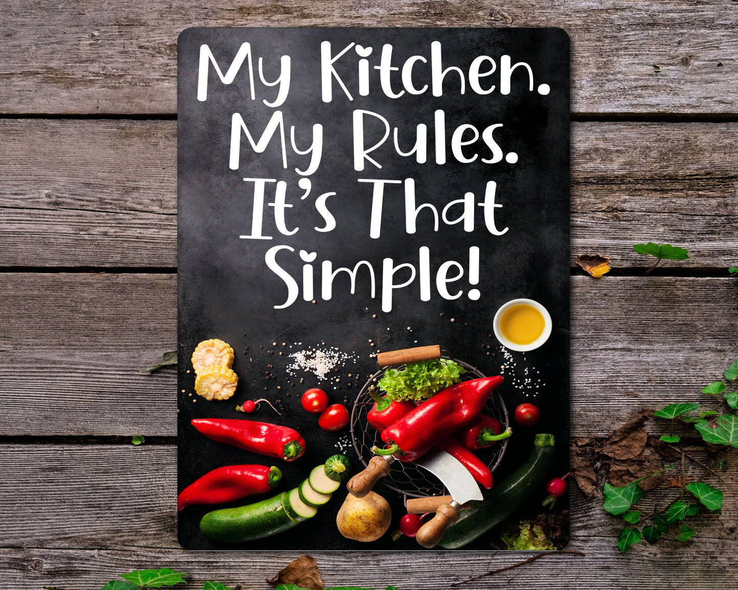 Kitchen Metal Sign Gift - My Kitchen My Rules - Cute Fun Novelty Family Aluminium Present
