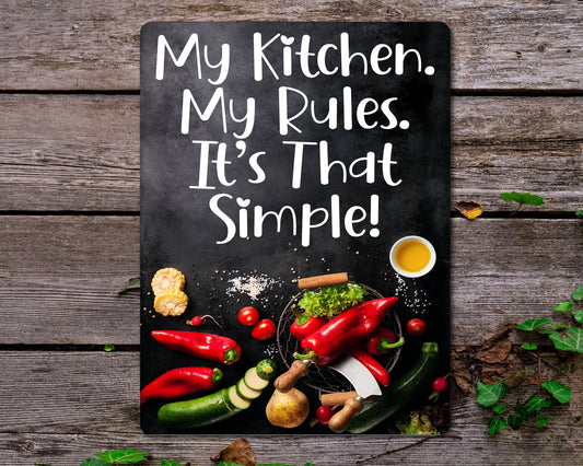 Kitchen Metal Sign Gift - My Kitchen My Rules - Cute Fun Novelty Family Aluminium Present