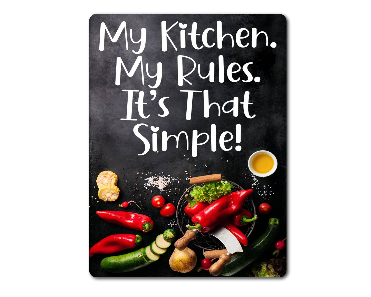Kitchen Metal Sign Gift - My Kitchen My Rules - Cute Fun Novelty Family Aluminium Present