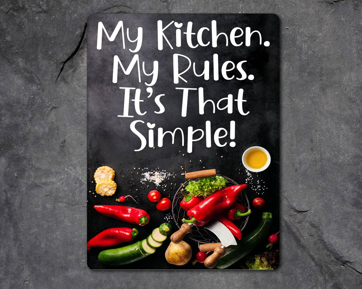 Kitchen Metal Sign Gift - My Kitchen My Rules - Cute Fun Novelty Family Aluminium Present