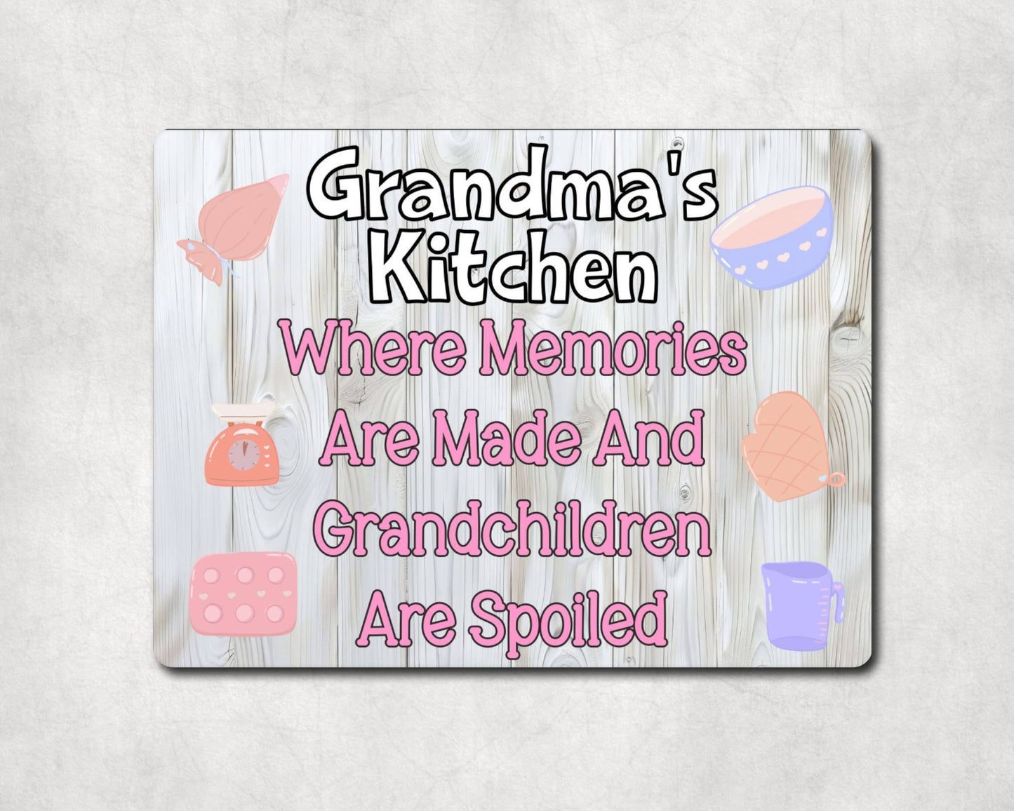 Grandparent Metal Sign Gift - Grandma's Kitchen Where Memories Are Made And Grandchildren Are Spoilt - Cute Fun Novelty Family Aluminium Present