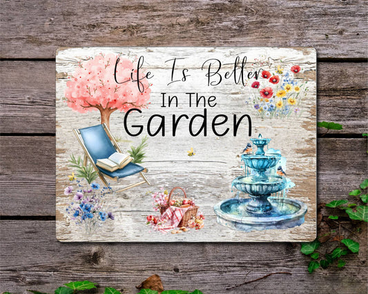 Allotment Metal Sign Gift - Life Is Better In The Garden - Cute Fun Novelty Family Aluminium Present