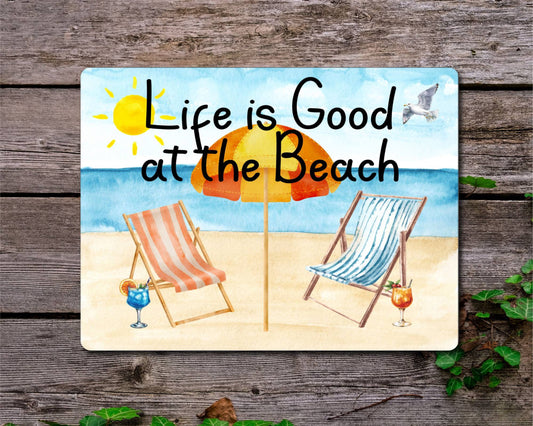 Holiday Metal Sign Gift - Life Is Good At The Beach - Cute Fun Novelty Family Pier Holiday Aluminium Present