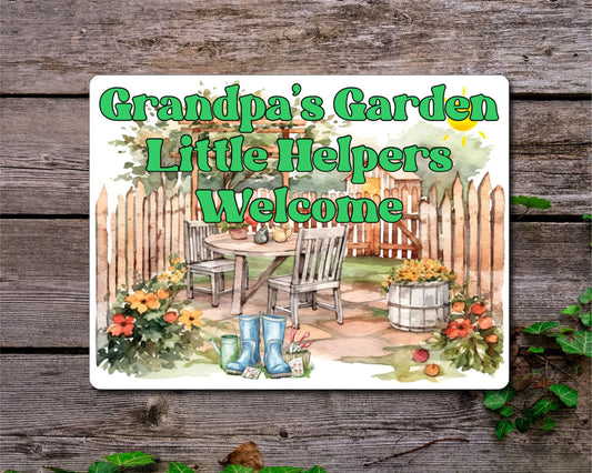 Grandparent Allotment Metal Sign Gift - Grandpa's Garden - Little Helpers Welcome - Cute Fun Novelty Family Aluminium Present