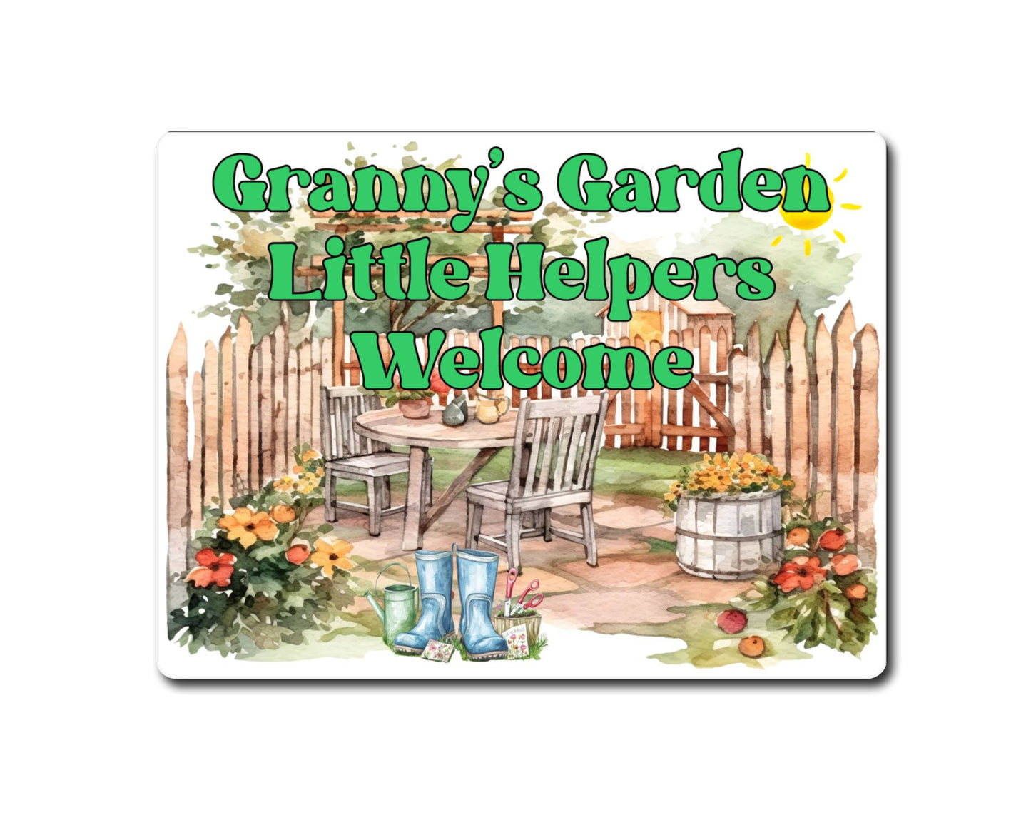 Grandparent Allotment Metal Sign Gift - Granny's Garden - Little Helpers Welcome - Cute Fun Novelty Family Aluminium Present