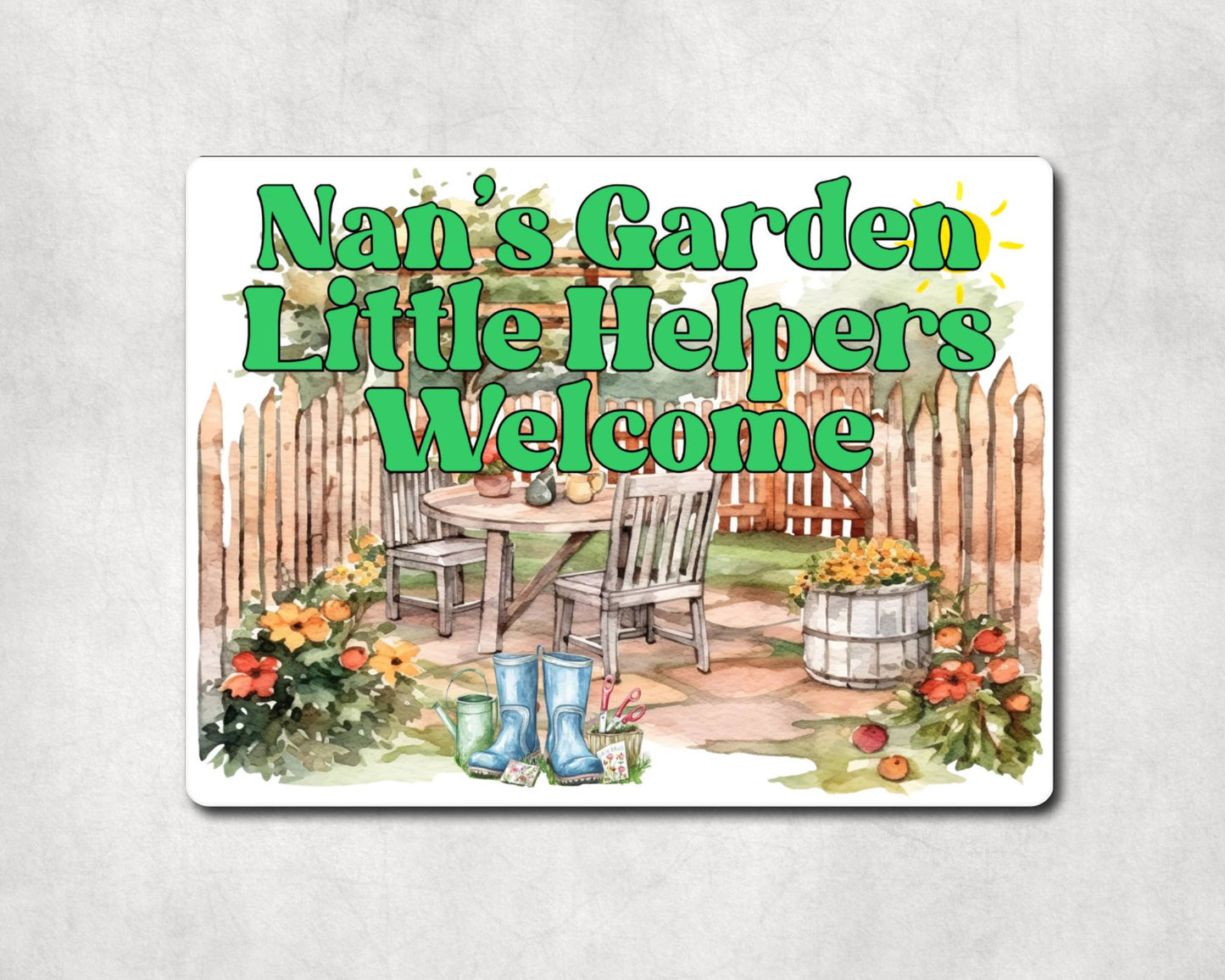 Grandparent Allotment Metal Sign Gift - Nan's Garden - Little Helpers Welcome - Cute Fun Novelty Family Aluminium Present