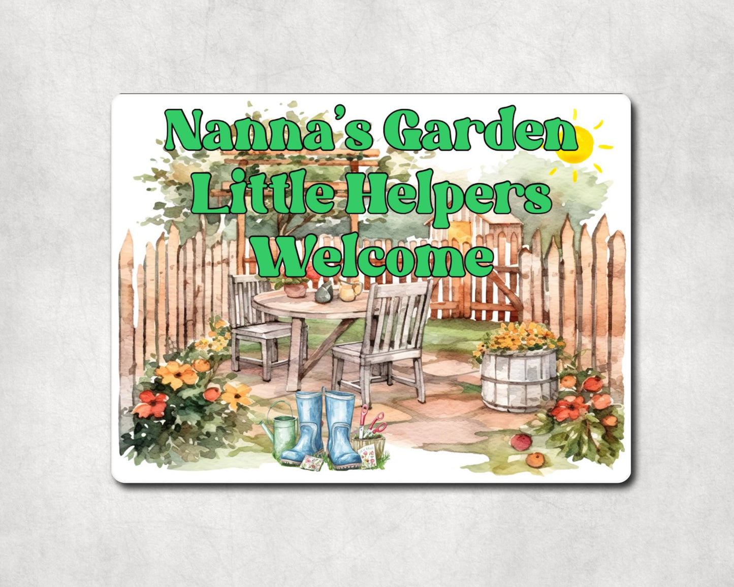 Grandparent Allotment Metal Sign Gift - Nanny's Garden - Little Helpers Welcome - Cute Fun Novelty Family Aluminium Present