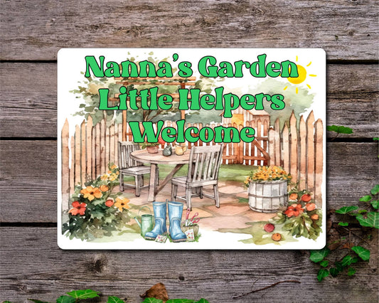 Grandparent Allotment Metal Sign Gift - Nanny's Garden - Little Helpers Welcome - Cute Fun Novelty Family Aluminium Present