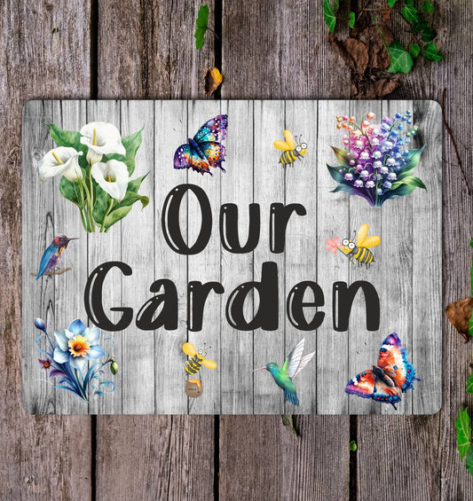 Garden Metal Sign Gift - Our Garden - Grey - Cute Fun Novelty Family Aluminium Present