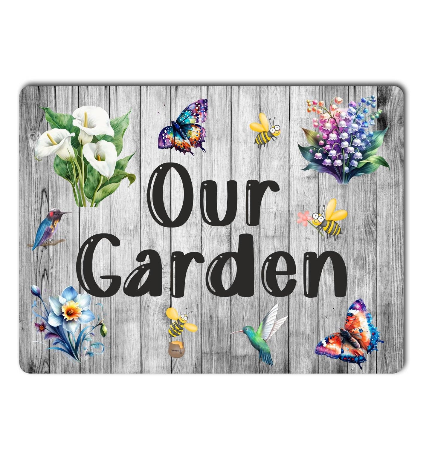 Garden Metal Sign Gift - Our Garden - Grey - Cute Fun Novelty Family Aluminium Present
