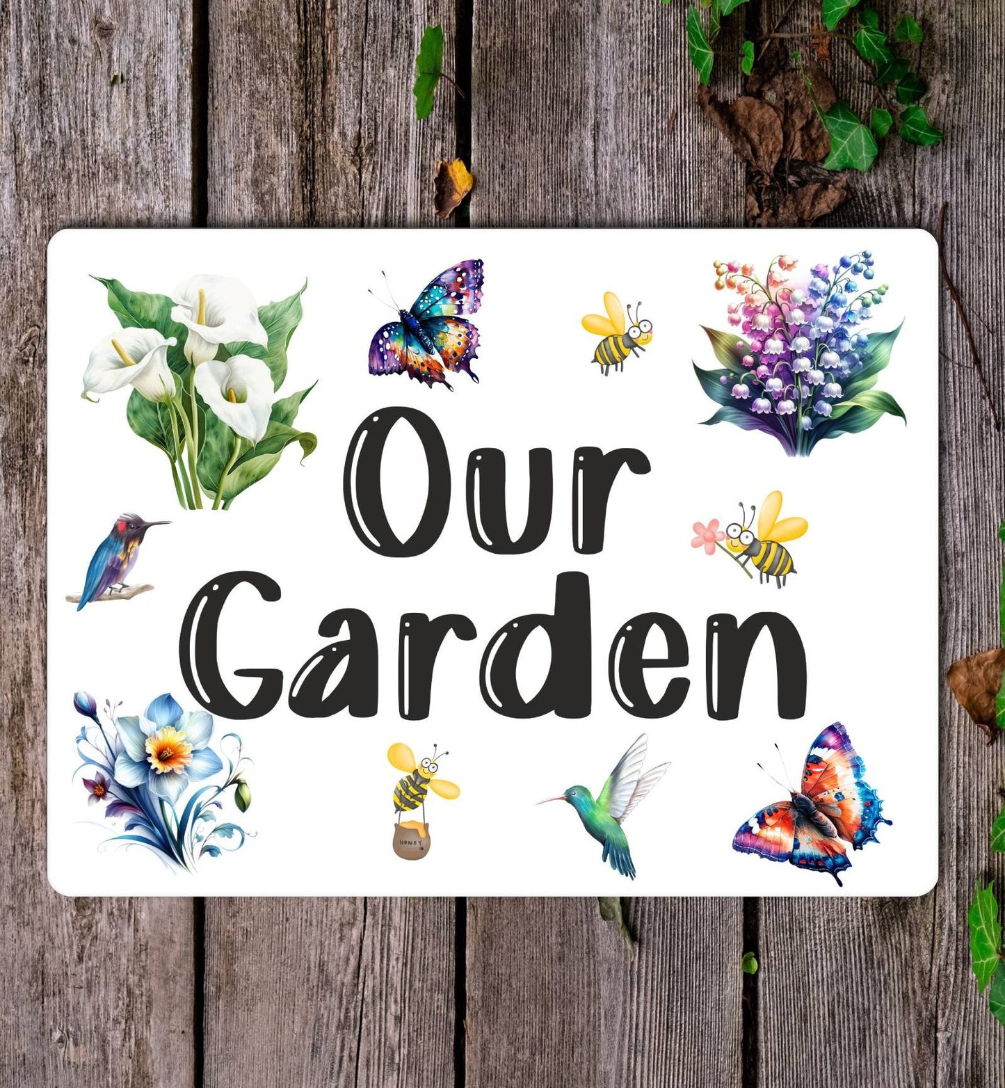 Garden Metal Sign Gift - Our Garden - White - Cute Fun Novelty Family Aluminium Present