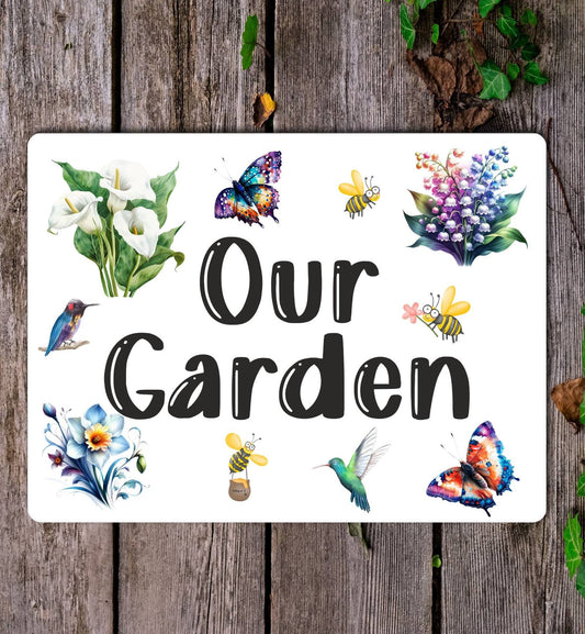 Garden Metal Sign Gift - Our Garden - White - Cute Fun Novelty Family Aluminium Present