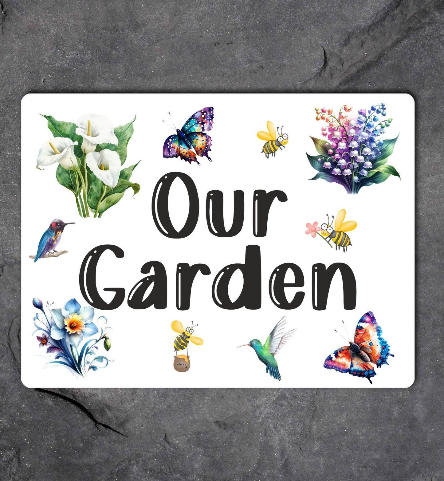 Garden Metal Sign Gift - Our Garden - White - Cute Fun Novelty Family Aluminium Present