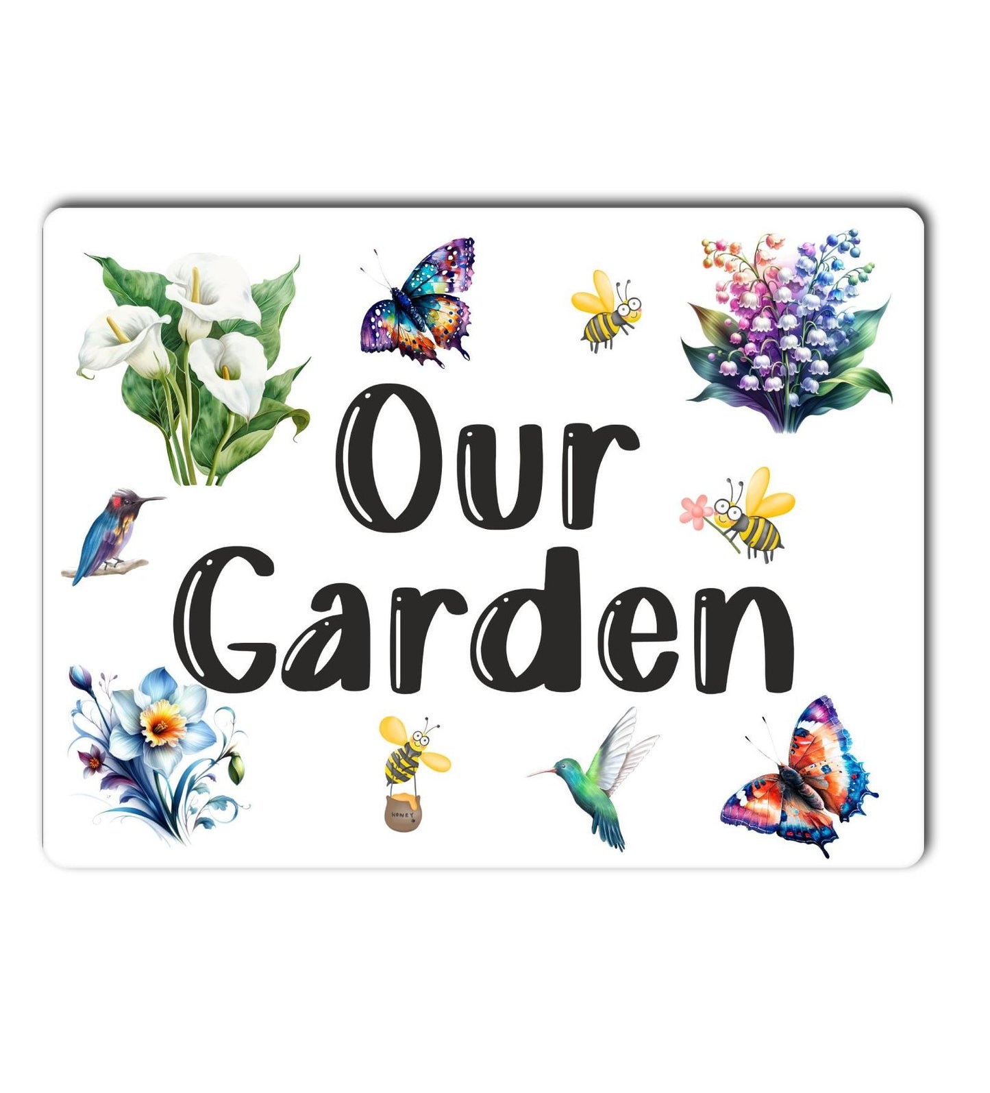 Garden Metal Sign Gift - Our Garden - White - Cute Fun Novelty Family Aluminium Present