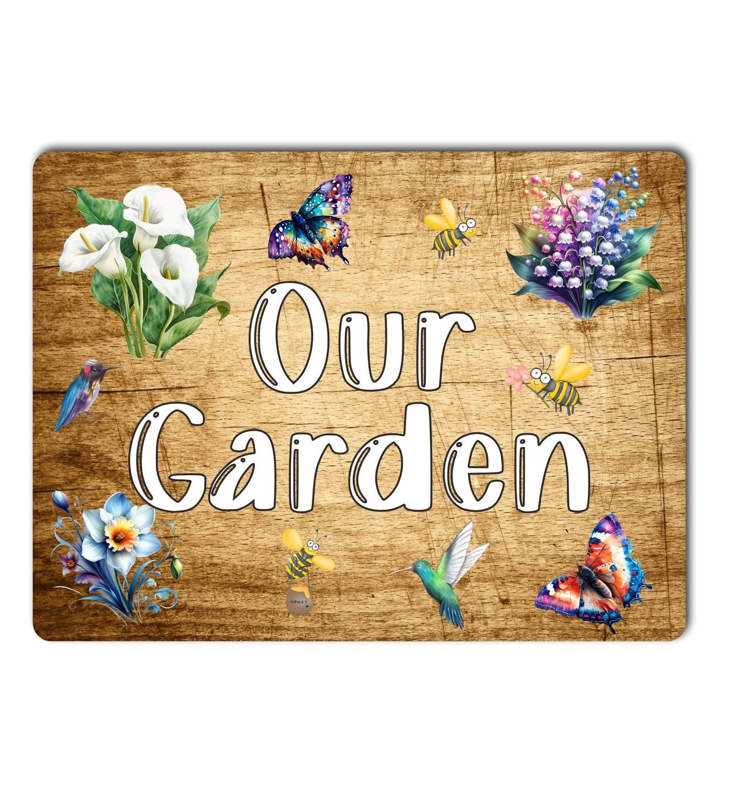 Garden Metal Sign Gift - Our Garden - Wooden - Cute Fun Novelty Family Aluminium Present