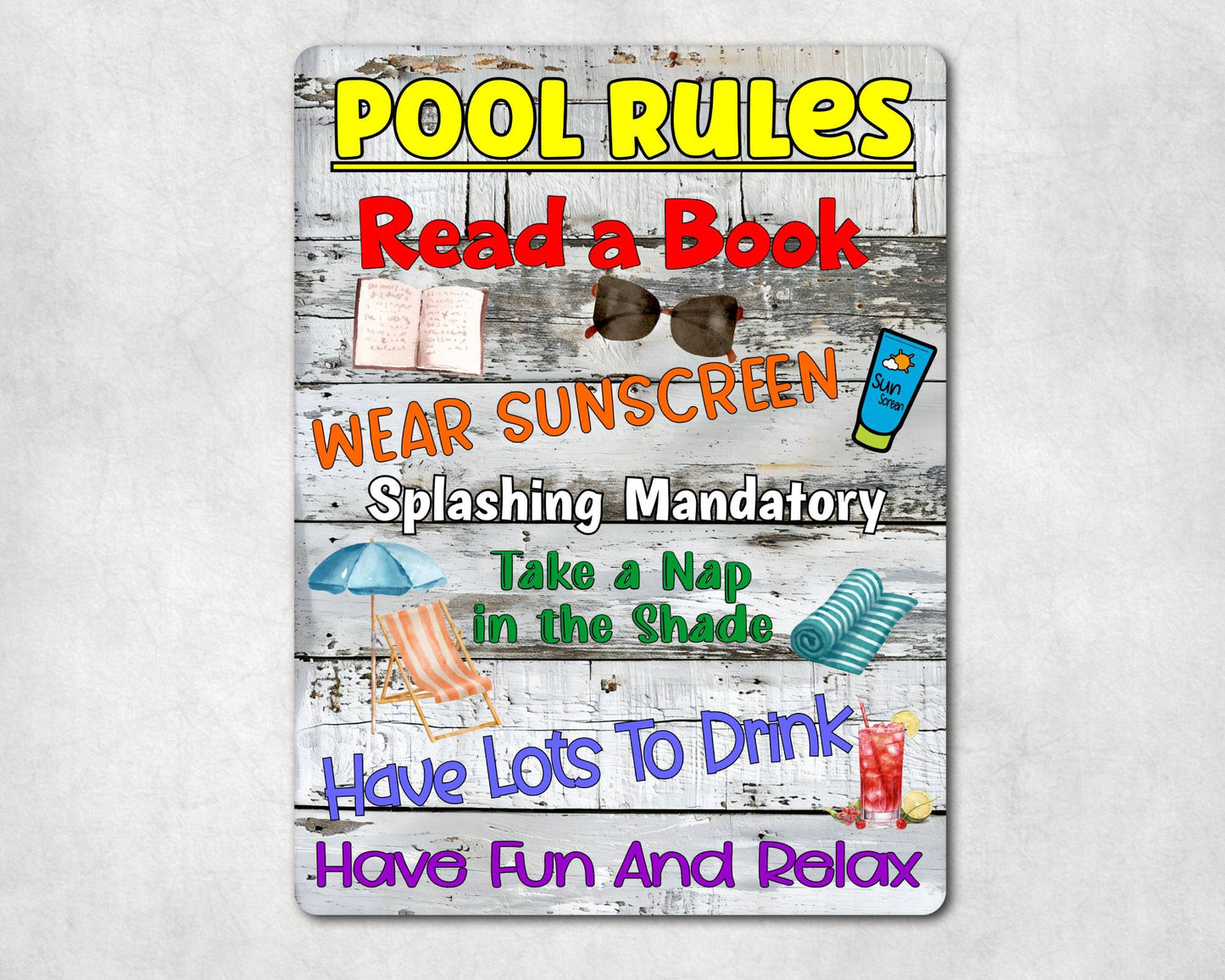 Garden Metal Sign Gift - Pool Rules - Have Fun And Relax - Cute Fun Novelty Family Gardening Aluminium Present
