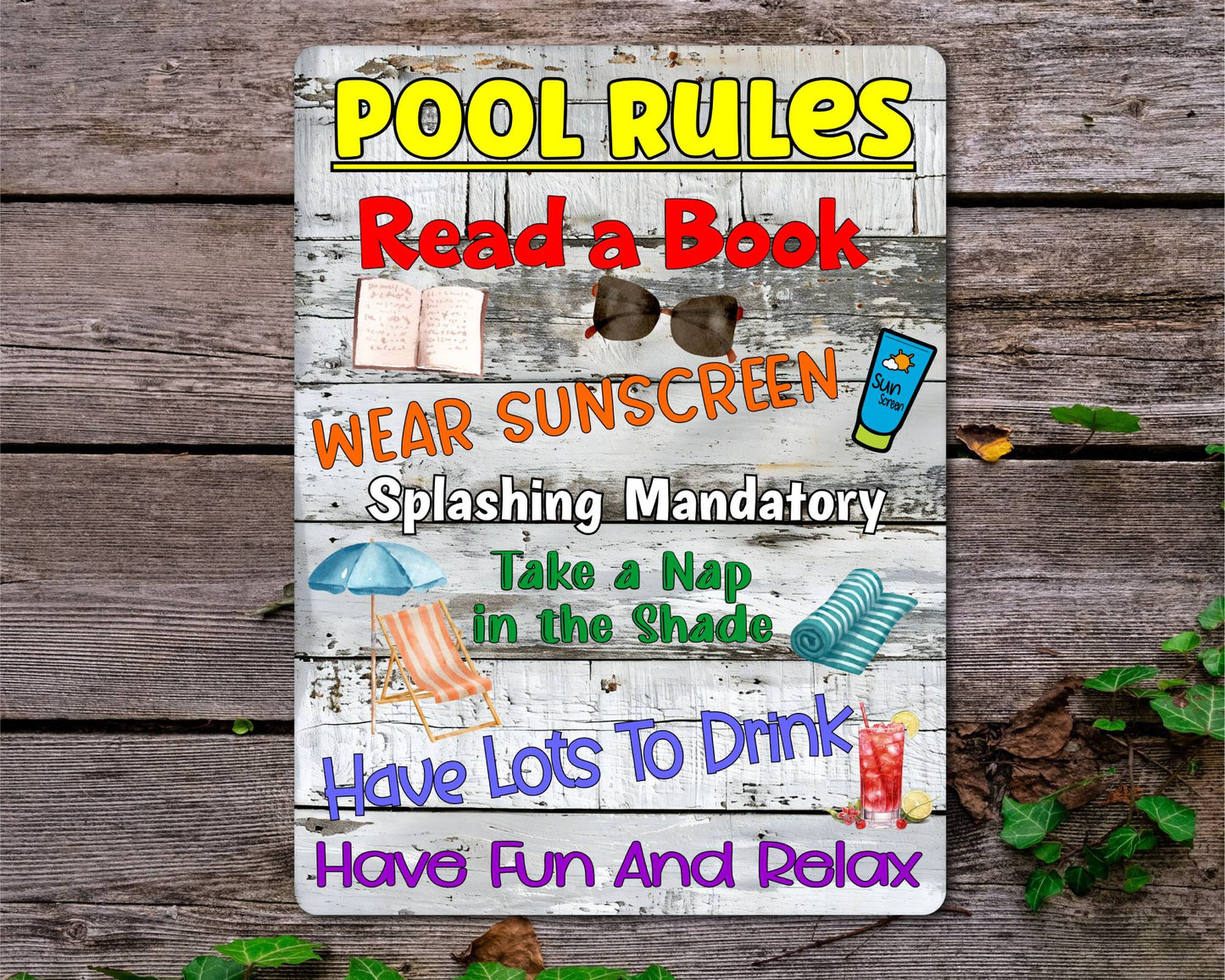 Garden Metal Sign Gift - Pool Rules - Have Fun And Relax - Cute Fun Novelty Family Gardening Aluminium Present