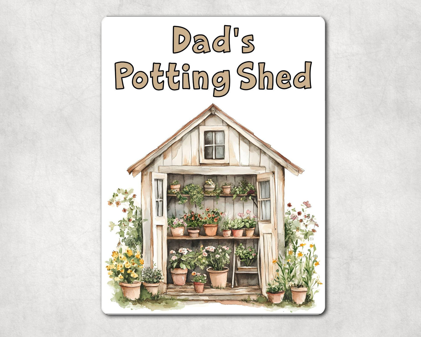 Gardening Metal Sign Gift - Dad's Potting Shed - Beige - Cute Fun Novelty Family Aluminium Present