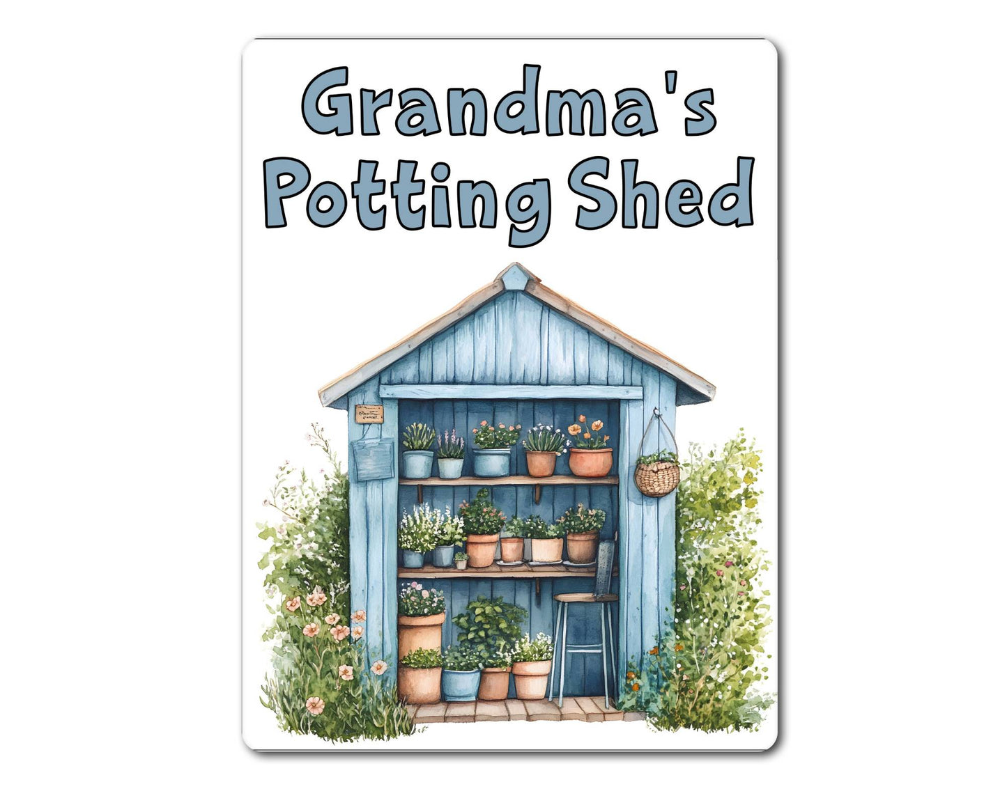 Gardening Metal Sign Gift - Grandma's Potting Shed - Blue - Cute Fun Novelty Family Aluminium Present