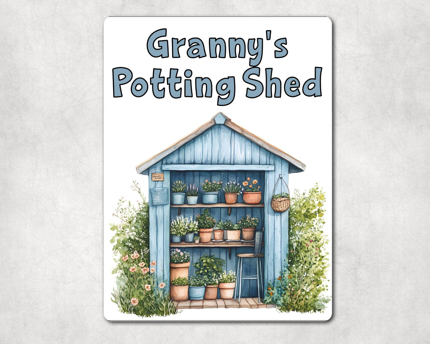 Gardening Metal Sign Gift - Granny's Potting Shed - Blue - Cute Fun Novelty Family Aluminium Present