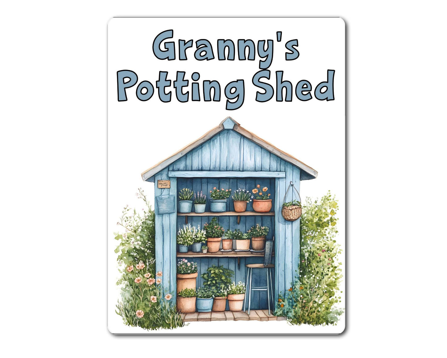 Gardening Metal Sign Gift - Granny's Potting Shed - Blue - Cute Fun Novelty Family Aluminium Present