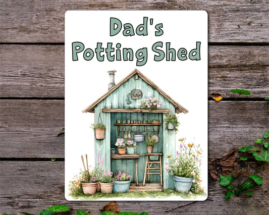 Gardening Metal Sign Gift - Dad's Potting Shed - Green - Cute Fun Novelty Family Aluminium Present